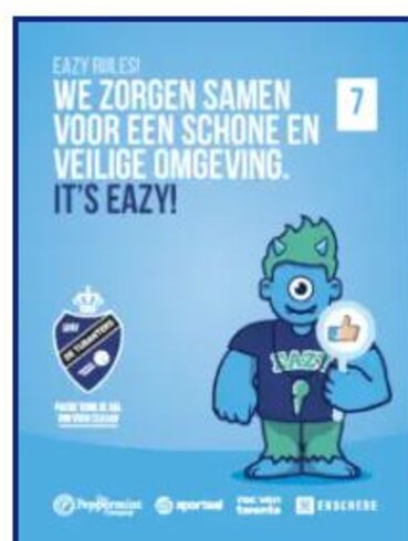 Poster van Eazy! met de tekst: we zorgen samen voor een schone en veilige omgeving. It's EAZY! 