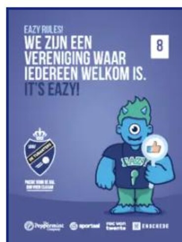 Poster van Eazy! met de tekst: we zijn een vereniging waar iedereen welkom is. It's EAZY! 