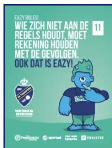 Poster van Eazy! met de tekst: wie zich niet aan de regels houd, moet rekening houden met de gevolgen. Ook dat is EAZY! 