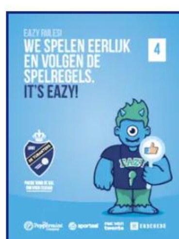 Poster van Eazy! met de tekst: we spelen eerlijk en volgens de spelregels. It's EAZY! 
