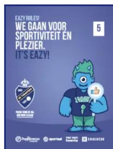 Poster van Eazy! met de tekst: we gaan voor sportiviteit en plezier. It's EAZY! 